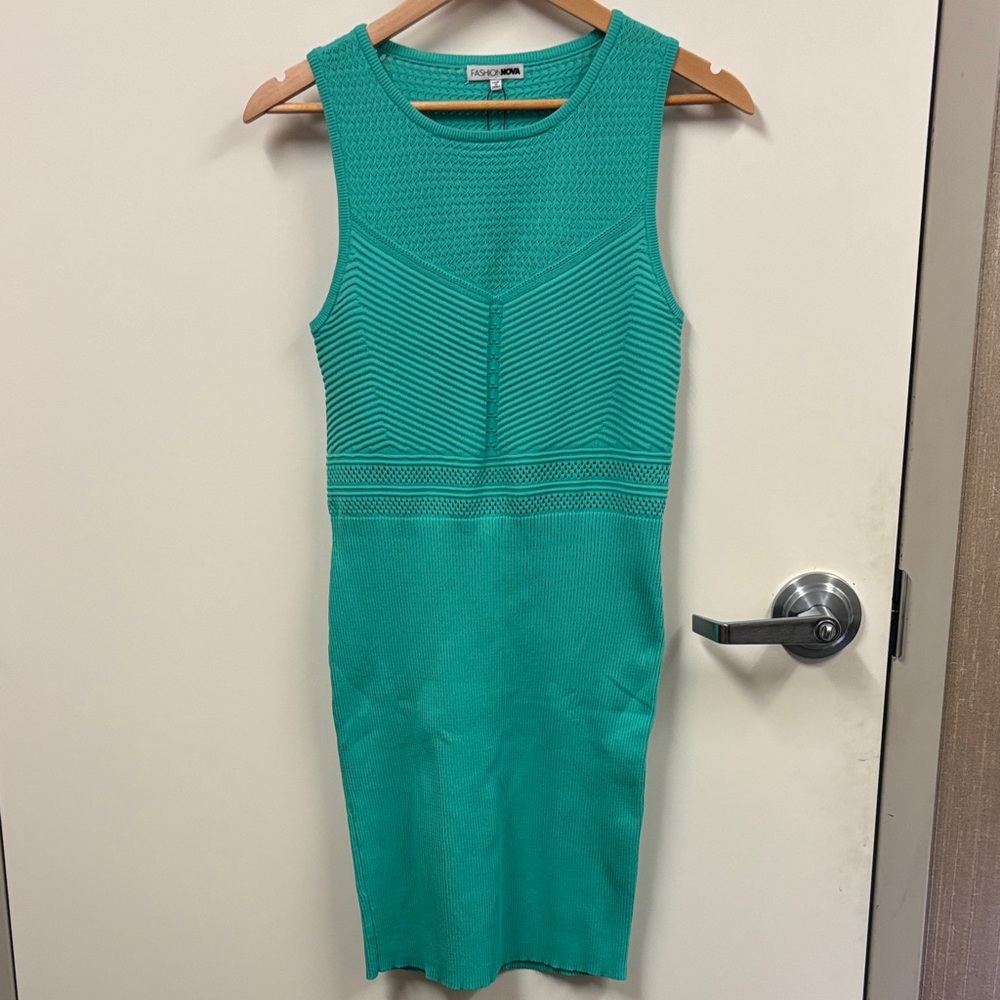 Fashion Nova Teal Sleeveless Celeste Sweater Mini Dress